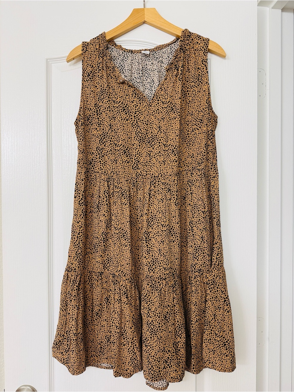 Old Navy • Leopard Cheetah Print Tiered Midi Dress Sleeveless Boho Ruffle
